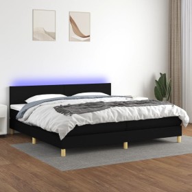 Box spring bed with LED mattress black fabric 200x200 cm by vidaXL, Beds and slatted bases - Ref: Foro24-3133583, Price: 561,...