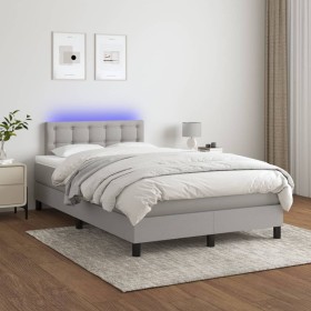 Cama box spring con colchón tela y LED gris claro 120x200 cm de vidaXL, Camas y somieres - Ref: Foro24-3133461, Precio: 364,8...