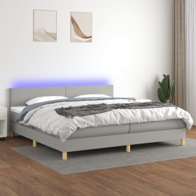 Cama box spring con colchón tela y LED gris claro 200x200 cm de vidaXL, Camas y somieres - Ref: Foro24-3133581, Precio: 568,9...