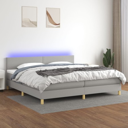 Cama box spring con colchón tela y LED gris claro 200x200 cm de vidaXL, Camas y somieres - Ref: Foro24-3133581, Precio: 576,3...