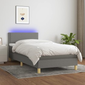 Box spring bed with mattress and LED dark gray fabric 80x200 cm by vidaXL, Beds and slatted bases - Ref: Foro24-3133590, Pric...