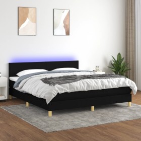 Cama box spring con colchón LED tela negro 180x200 cm de vidaXL, Camas y somieres - Ref: Foro24-3133575, Precio: 542,72 €, De...