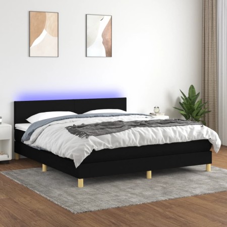 Cama box spring con colchón LED tela negro 180x200 cm de vidaXL, Camas y somieres - Ref: Foro24-3133575, Precio: 533,39 €, De...