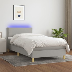 Boxspringbettmatratze und LED-Leuchten aus hellgrauem Stoff 90x200 cm von vidaXL, Betten und Lattenroste - Ref: Foro24-313360...