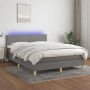 Box spring bed mattress and LED lights dark gray fabric 140x200 cm by vidaXL, Beds and slatted bases - Ref: Foro24-3133638, P...