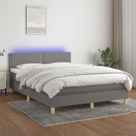 Box spring bed mattress and LED lights dark gray fabric 140x190 cm by vidaXL, Beds and slatted bases - Ref: Foro24-3133630, P...