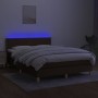 Cama box spring con colchón LED tela marrón oscuro 140x200 cm de vidaXL, Camas y somieres - Ref: Foro24-3133640, Precio: 422,...