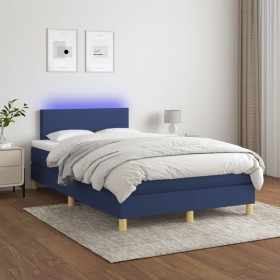 Box spring bed with mattress and LED blue fabric 120x200 cm by vidaXL, Beds and slatted bases - Ref: Foro24-3133547, Price: 4...