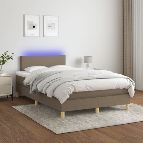 Box spring bed with mattress and LED taupe gray fabric 120x200 cm by vidaXL, Beds and slatted bases - Ref: Foro24-3133545, Pr...