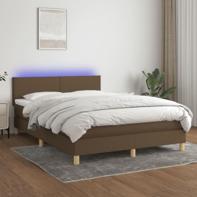 Cama box spring con colchón LED tela marrón oscuro 140x200 cm de vidaXL, Camas y somieres - Ref: Foro24-3133560, Precio: 426,...