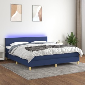 Box spring bed with mattress and LED blue fabric 160x200 cm by vidaXL, Beds and slatted bases - Ref: Foro24-3133571, Price: 4...