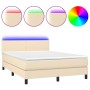 Cama box spring con colchón y LED tela crema 140x200 cm de vidaXL, Camas y somieres - Ref: Foro24-3133002, Precio: 456,87 €, ...