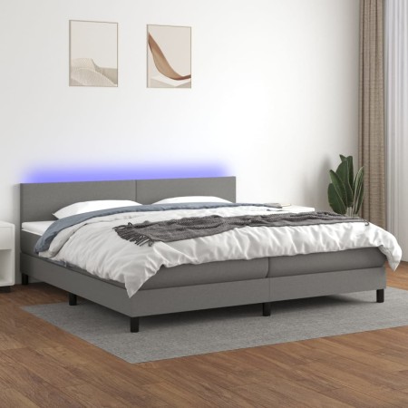 Box spring bed with mattress and LED dark gray fabric 200x200 cm by vidaXL, Beds and slatted bases - Ref: Foro24-3133022, Pri...