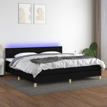 Box spring bed with LED mattress black fabric 200x200 cm by vidaXL, Beds and slatted bases - Ref: Foro24-3133743, Price: 569,...