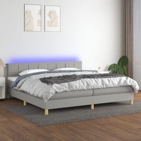 Cama box spring con colchón tela y LED gris claro 200x200 cm de vidaXL, Camas y somieres - Ref: Foro24-3133741, Precio: 569,4...