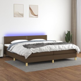 Cama box spring con colchón LED tela marrón oscuro 200x200 cm de vidaXL, Camas y somieres - Ref: Foro24-3133664, Precio: 528,...