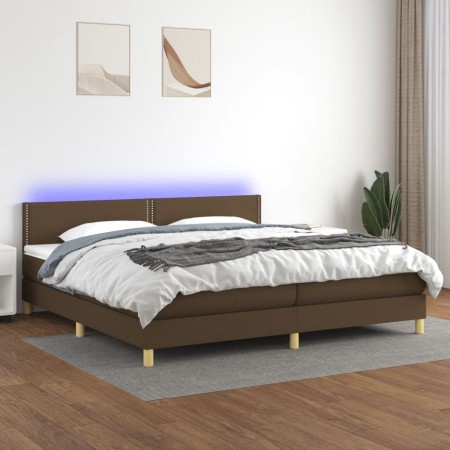 Cama box spring con colchón LED tela marrón oscuro 200x200 cm de vidaXL, Camas y somieres - Ref: Foro24-3133664, Precio: 591,...