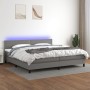 Box spring bed mattress and LED lights light gray fabric 200x200 cm by vidaXL, Beds and slatted bases - Ref: Foro24-3133102, ...