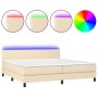 Cama box spring con colchón y LED tela crema 200x200 cm de vidaXL, Camas y somieres - Ref: Foro24-3133026, Precio: 632,93 €, ...