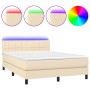 Cama box spring colchón y luces LED tela crema 140x200 cm de vidaXL, Camas y somieres - Ref: Foro24-3133162, Precio: 425,65 €...