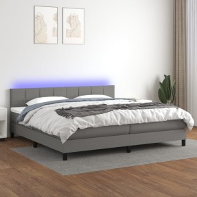 Box spring bed mattress and LED lights light gray fabric 200x200 cm by vidaXL, Beds and slatted bases - Ref: Foro24-3133182, ...