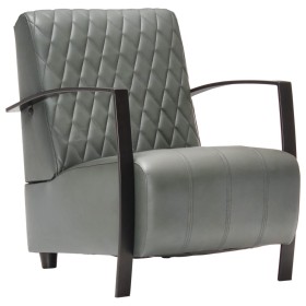 Sillón de cuero auténtico gris de vidaXL, Sillones - Ref: Foro24-246388, Precio: 264,99 €, Descuento: %