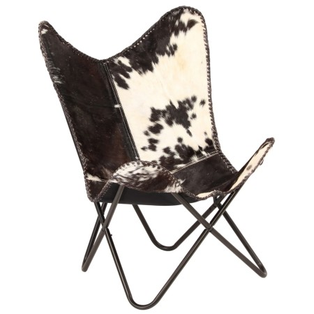 Silla Butterfly de cuero de cabra auténtico negro y blanco de vidaXL, Sillones - Ref: Foro24-246390, Precio: 105,99 €, Descue...