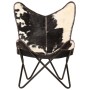 Black and white genuine goat leather Butterfly chair by vidaXL, Armchairs - Ref: Foro24-246390, Price: 105,61 €, Discount: %