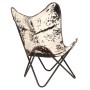 Black and white genuine goat leather Butterfly chair by vidaXL, Armchairs - Ref: Foro24-246390, Price: 105,61 €, Discount: %