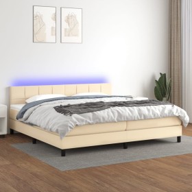 Box spring bed mattress and LED lights cream fabric 200x200 cm by vidaXL, Beds and slatted bases - Ref: Foro24-3133186, Price...