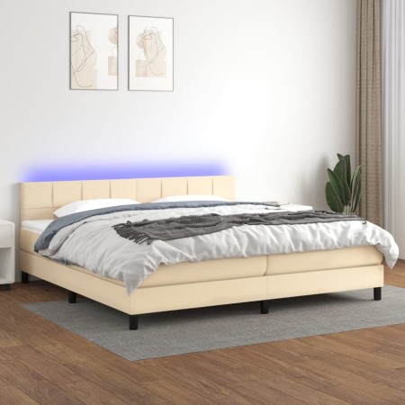 Cama box spring colchón y luces LED tela crema 200x200 cm de vidaXL, Camas y somieres - Ref: Foro24-3133186, Precio: 633,47 €...