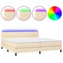 Cama box spring colchón y luces LED tela crema 200x200 cm de vidaXL, Camas y somieres - Ref: Foro24-3133186, Precio: 633,47 €...