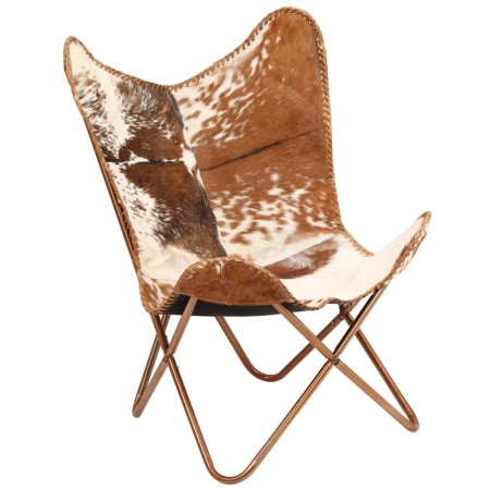 Silla Butterfly de cuero de cabra auténtico marrón y blanco de vidaXL, Sillones - Ref: Foro24-246391, Precio: 112,99 €, Descu...