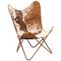 Silla Butterfly de cuero de cabra auténtico marrón y blanco de vidaXL, Sillones - Ref: Foro24-246391, Precio: 112,99 €, Descu...