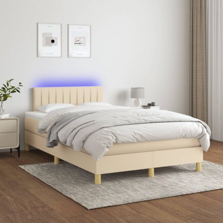 Box spring bed with mattress and LED cream fabric 120x200 cm by vidaXL, Beds and slatted bases - Ref: Foro24-3133866, Price: ...