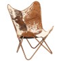 Silla Butterfly de cuero de cabra auténtico marrón y blanco de vidaXL, Sillones - Ref: Foro24-246391, Precio: 112,99 €, Descu...