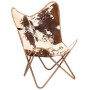 Silla Butterfly de cuero de cabra auténtico marrón y blanco de vidaXL, Sillones - Ref: Foro24-246391, Precio: 112,99 €, Descu...