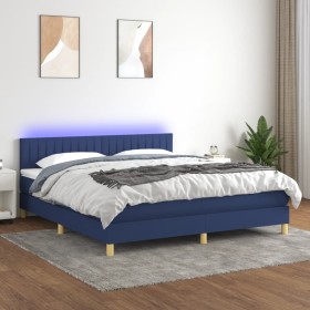 Box spring bed with mattress and LED blue fabric 180x200 cm by vidaXL, Beds and slatted bases - Ref: Foro24-3133899, Price: 5...