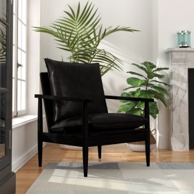 Black genuine leather armchair with acacia wood by vidaXL, Armchairs - Ref: Foro24-246481, Price: 243,99 €, Discount: %