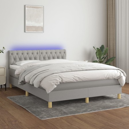 Box spring bed mattress and LED lights light gray fabric 140x200 cm by vidaXL, Beds and slatted bases - Ref: Foro24-3133957, ...