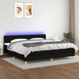 Cama box spring con colchón LED tela negro 200x200 cm de vidaXL, Camas y somieres - Ref: Foro24-3133983, Precio: 578,45 €, De...