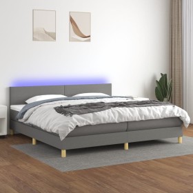 Box spring bed with mattress and LED dark gray fabric 200x200 cm by vidaXL, Beds and slatted bases - Ref: Foro24-3133582, Pri...