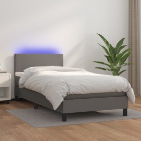 Box spring bed and LED mattress gray synthetic leather 90x190 cm by vidaXL, Beds and slatted bases - Ref: Foro24-3134079, Pri...