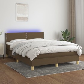 Box spring bed mattress LED lights dark brown fabric 140x190 cm by vidaXL, Beds and slatted bases - Ref: Foro24-3133632, Pric...