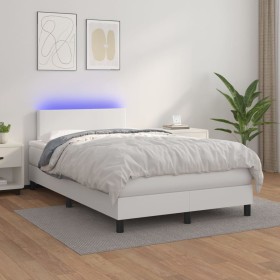 Box spring bed with mattress and LED white synthetic leather 120x200 cm by vidaXL, Beds and slatted bases - Ref: Foro24-31340...