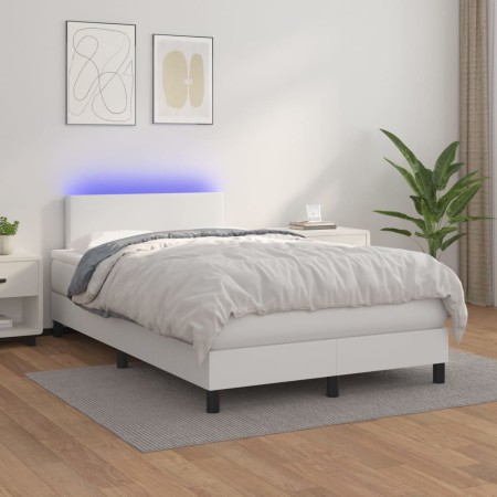 Cama box spring colchón y LED cuero sintético blanco 120x200 cm de vidaXL, Camas y somieres - Ref: Foro24-3134094, Precio: 41...