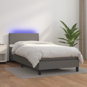 Box spring bed and LED mattress gray synthetic leather 80x200 cm by vidaXL, Beds and slatted bases - Ref: Foro24-3134073, Pri...