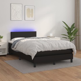 Box spring bed with mattress and LED black synthetic leather 120x200 cm by vidaXL, Beds and slatted bases - Ref: Foro24-31340...