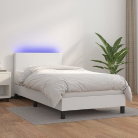 Box spring bed and LED mattress white synthetic leather 90x190 cm by vidaXL, Beds and slatted bases - Ref: Foro24-3134076, Pr...