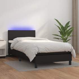 Box spring bed with mattress and LED black synthetic leather 100x200 cm by vidaXL, Beds and slatted bases - Ref: Foro24-31340...